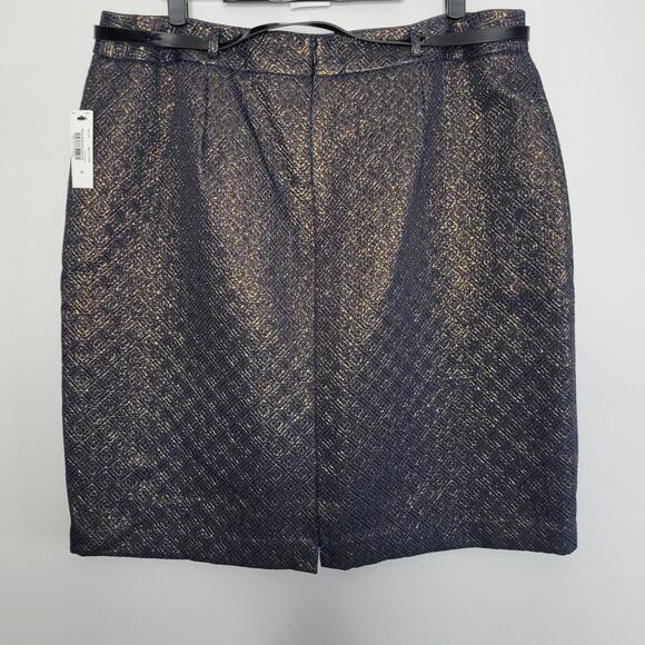 Worthington Belted Pencil Skirt Womens 18 Back Zip Pockets Black Gold Blue - Picture 6 of 12